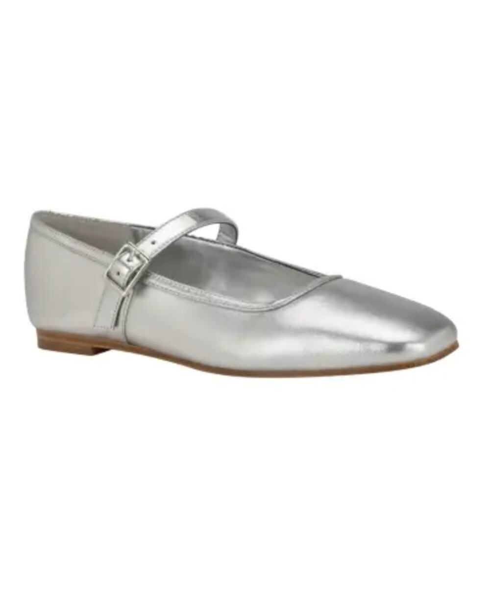 NWT TOMS Bianca Light Gold Metallic Leather Mary Jane Flats Size 9.5 Women Shoes